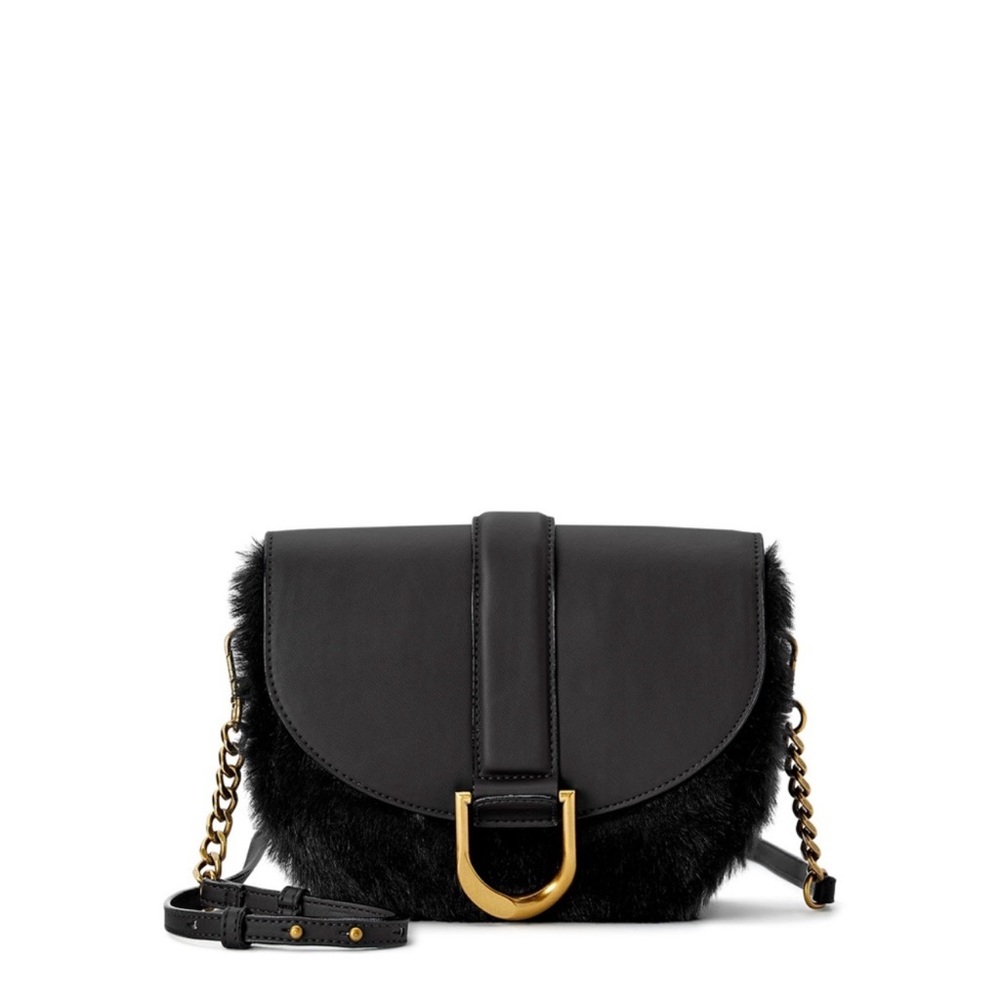 NWT Scoop NYC Faux Fur/Leather Crossbody Saddle Bag